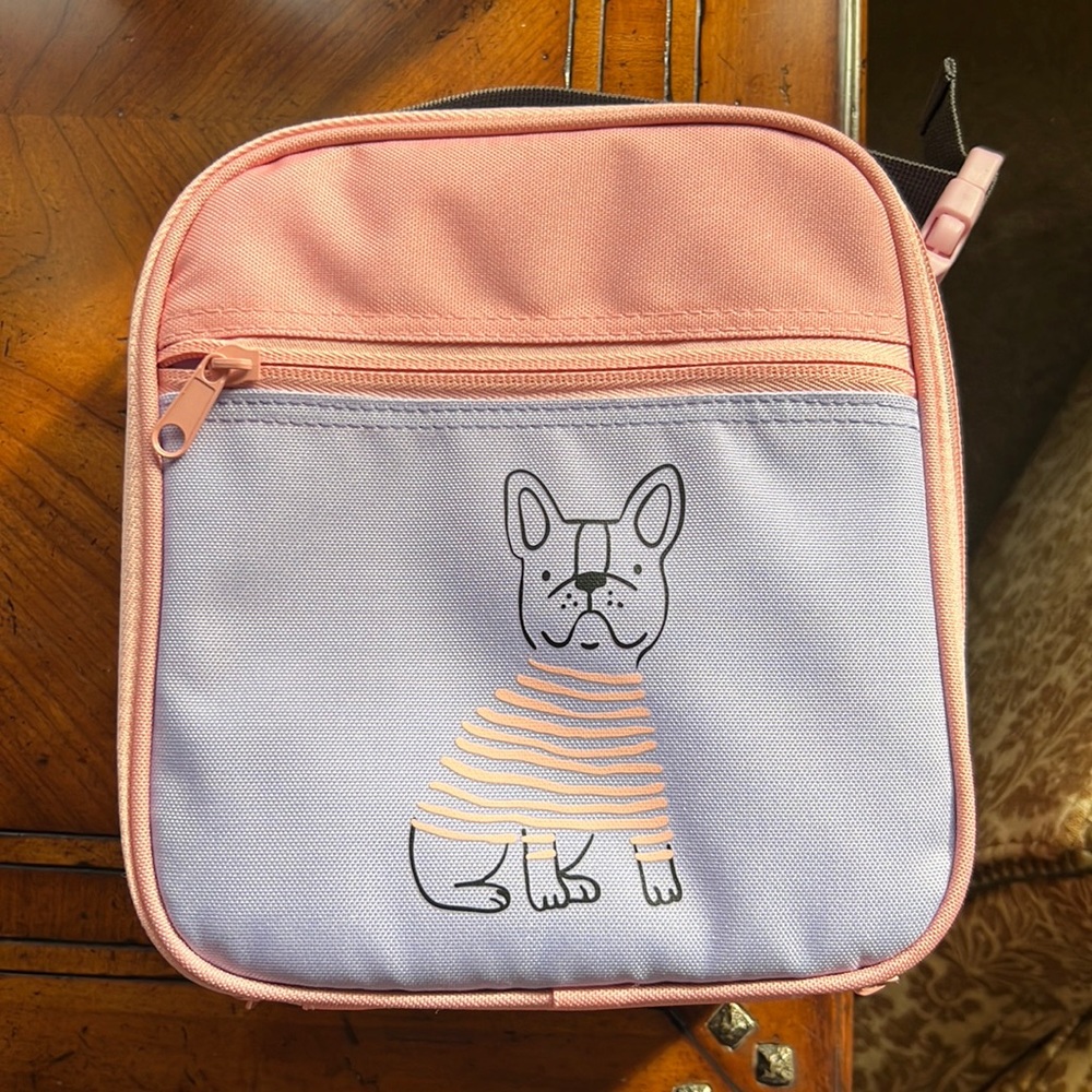 PEP RALLY LILIAC AND PINK FRENCH BULLDOG LUNCH BAG WITH ICE PACK